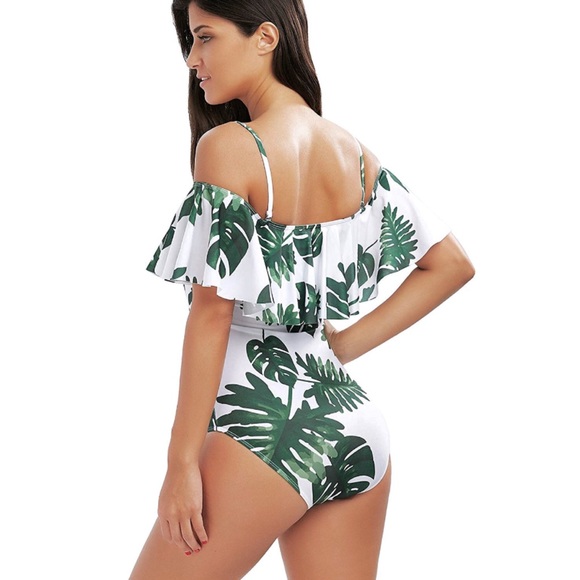 Off Shoulder Ruffle Overlay One Piece Monokini - Picture 2 of 8